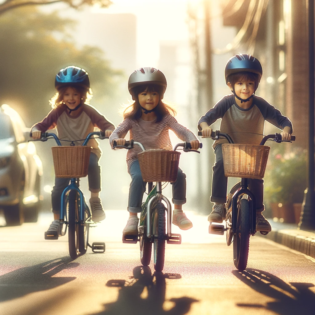 Kids on bicycle with helmet for protection